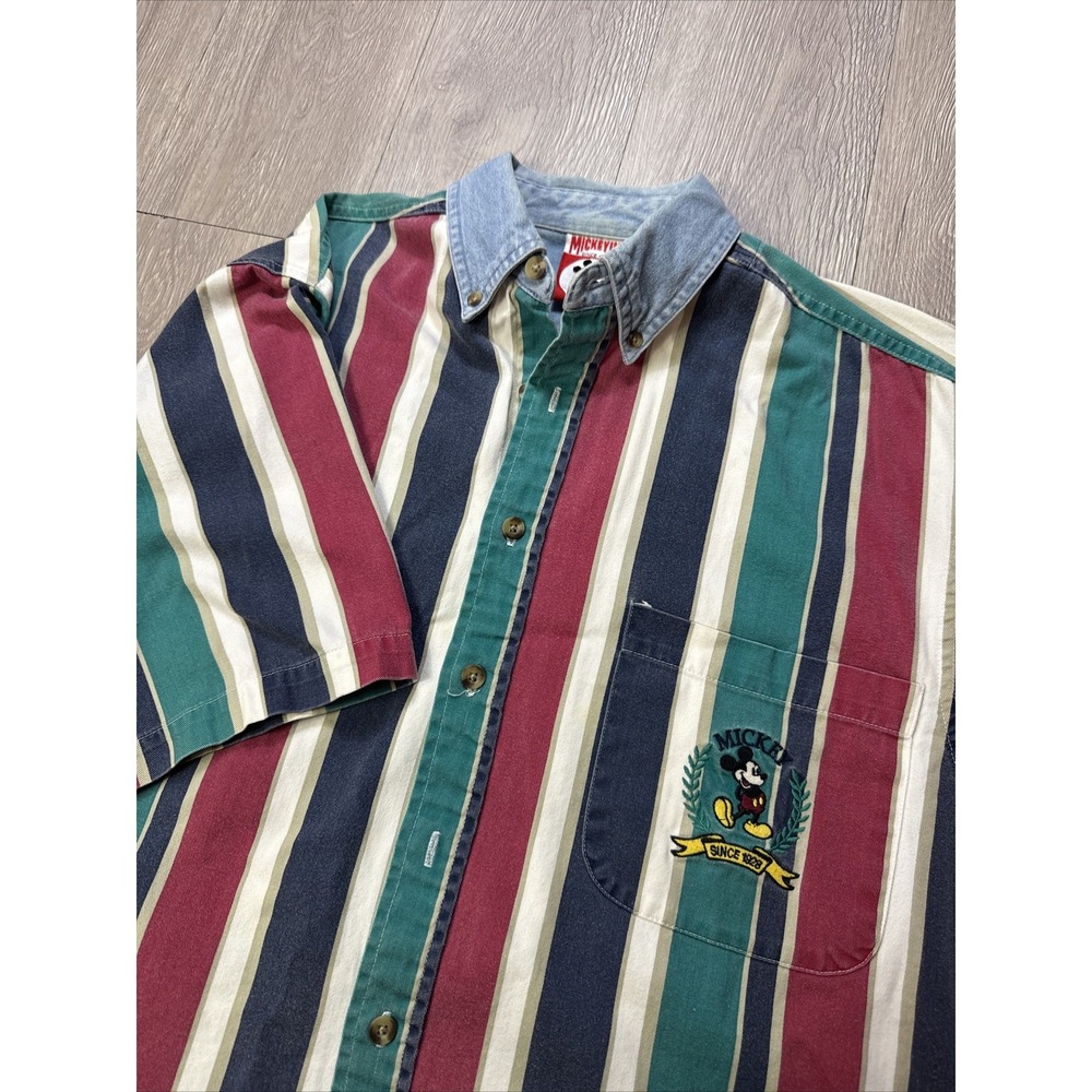 Vintage 90s Disney Shirt Men's Small S Mickey Mouse Striped Rare!!